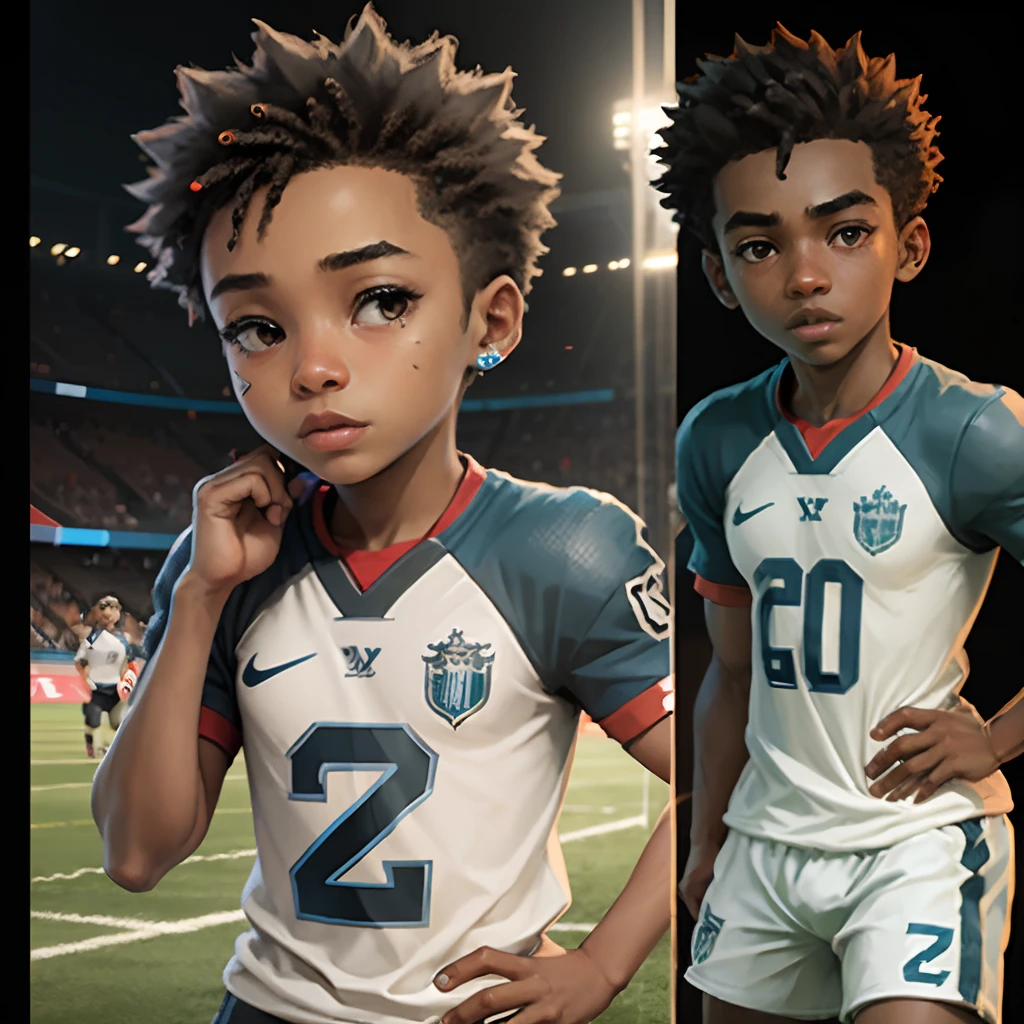 Create an avatar of a young black player boy with pixar quality, wearing the Santos FC uniform playing football --auto --s2