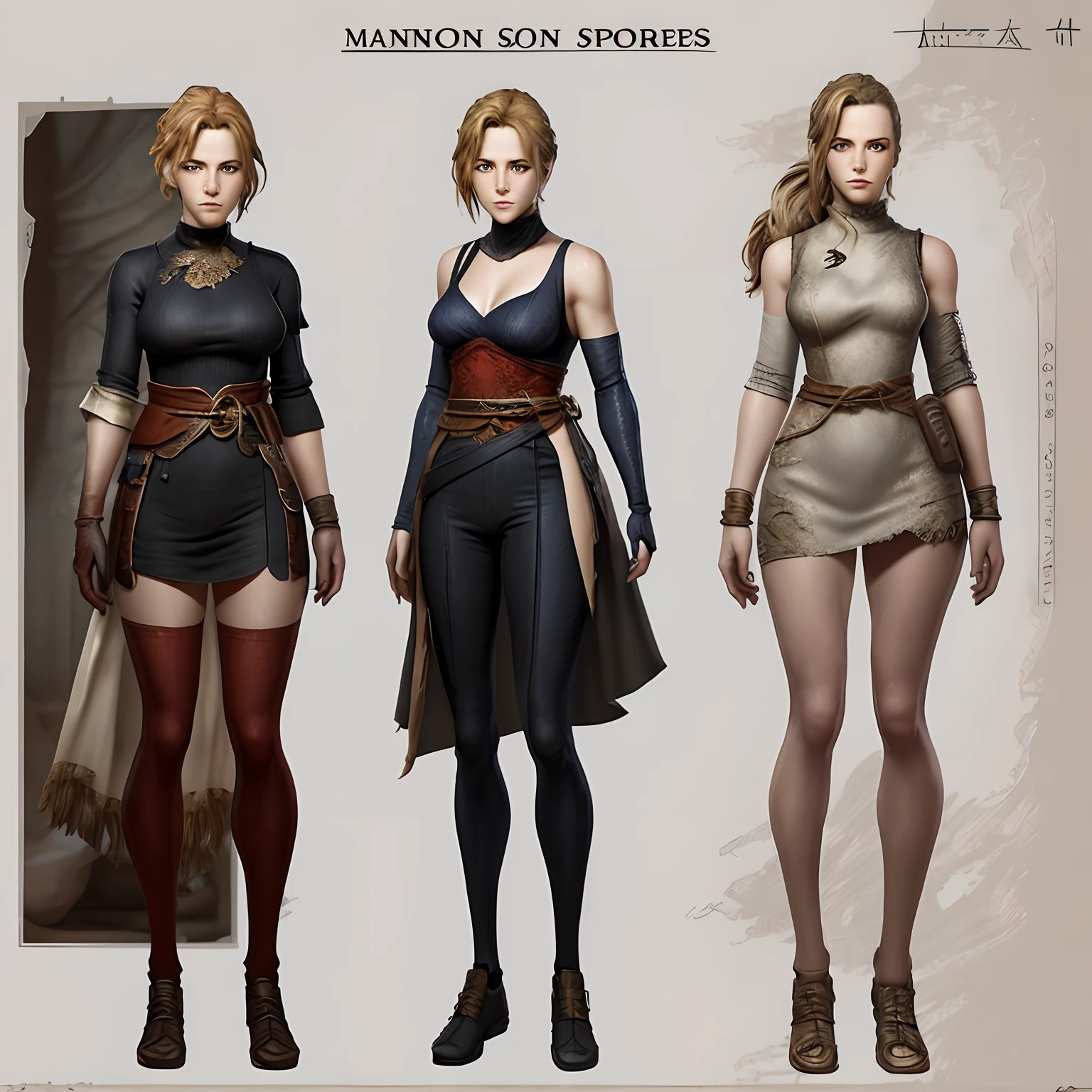 Provide detailed descriptions of the main characters, including their appearance, clothing, and unique features.