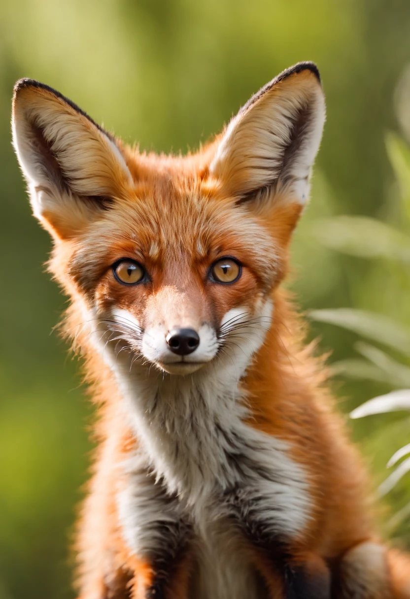 Symmetrical close-up portrait of high geographical nationality in the green jungle of an expressive fox, anamorphic lens, ultra-realistic, hiper-detalhado, green core, Jungle Core – AR 16:9 –q 2 –v 5