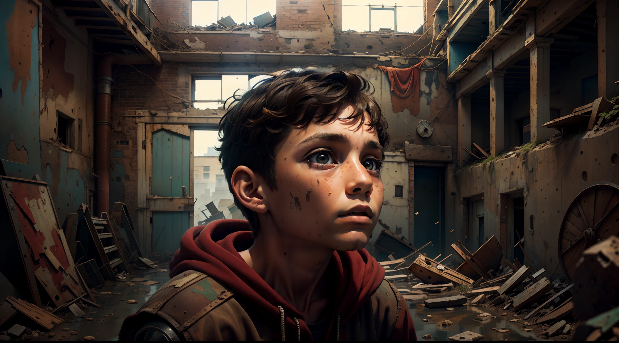 crying boy holding a wallet full of money