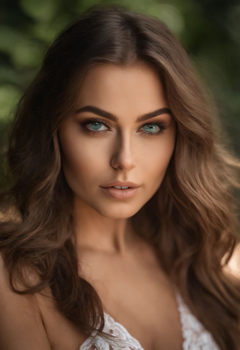 Arafed woman with big breasts, Sexy girl with green eyes, portrait sophie mudd, brown hair and big eyes, Selfie einer jungen Frau, Augen im Schlafzimmer, Violet Myers, ohne Make-up, Natural makeup, Blick direkt in die Kamera, Gesicht mit Artgram, dezentes Make-up, Stunning full body shot, piercing green eyes, Nice angle, Cute girl, Full body image, full entire body, full body shoot, brunette goddess, Hohe Detailgenauigkeit, Zufriedene Pose, Strand, Bikini, Im Sand spielen