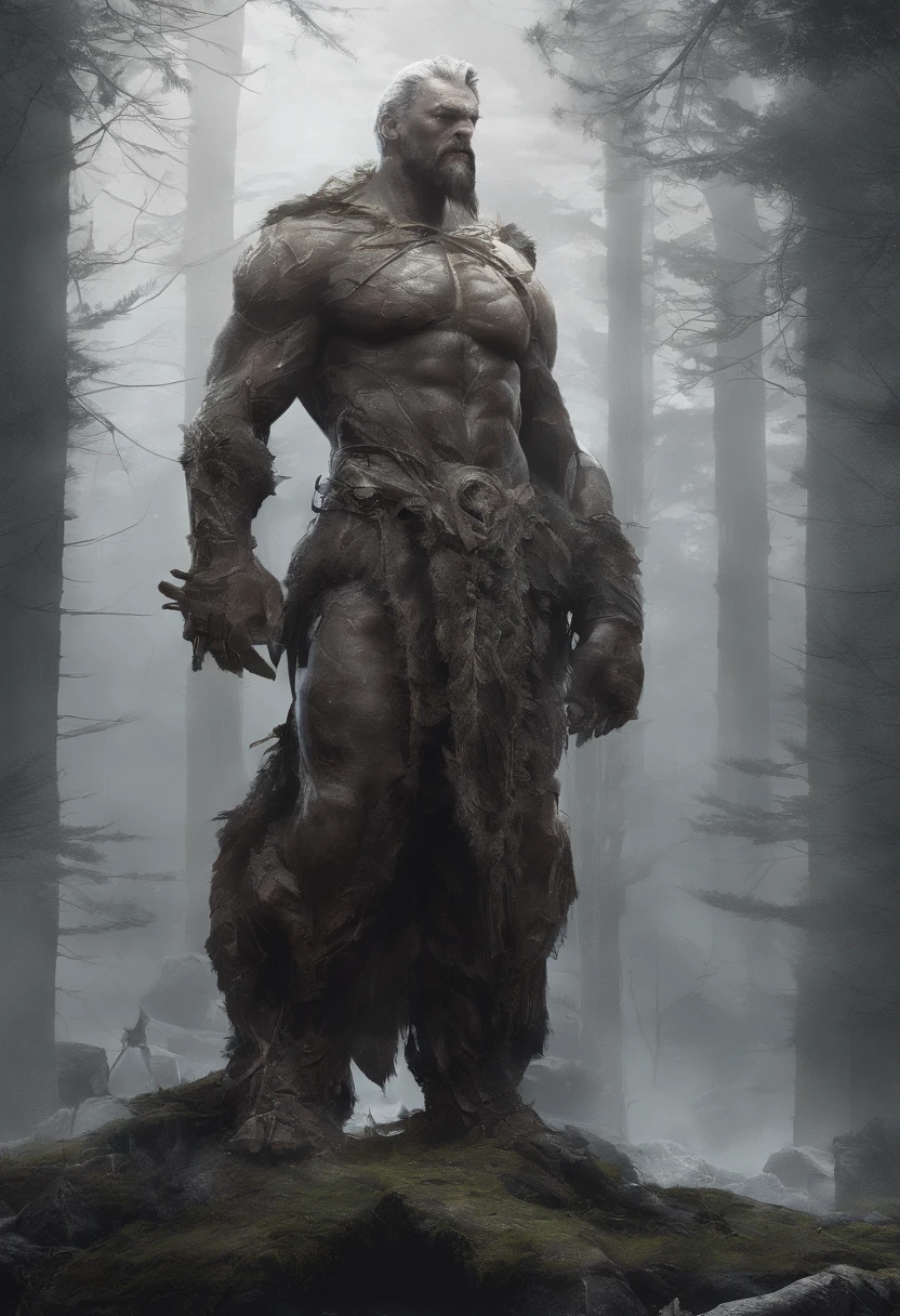 Estilo nordico，Nordic mythology，YMIR, Cuerpo gigante，Musculoso, Vestimenta nordica, Gigantesco，Fondo congelado， gigante, cuerpo completo, solitario, Shot Type: Wide shot Style: Hyper-Realistic, Photo realism, cinematography --ar 9:16