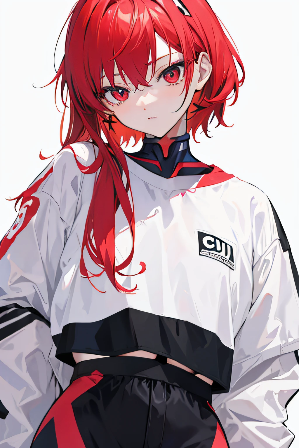 Azuka from Neon Genesis Evangelion wearing a white and black sport apparel. Colo Colo sport team. Red head anime girl.