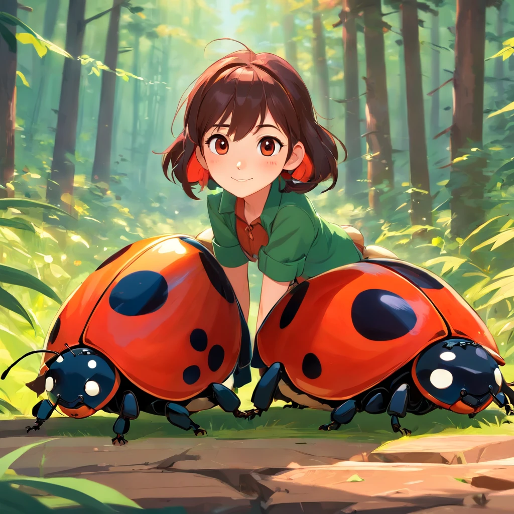 ladybug with a big beard lumberjack s style, 3d, 8k, highly detailed, digital painting, , illustration, art, 3d style pixar animation, big eyes, friendly, golden brown color ladybug