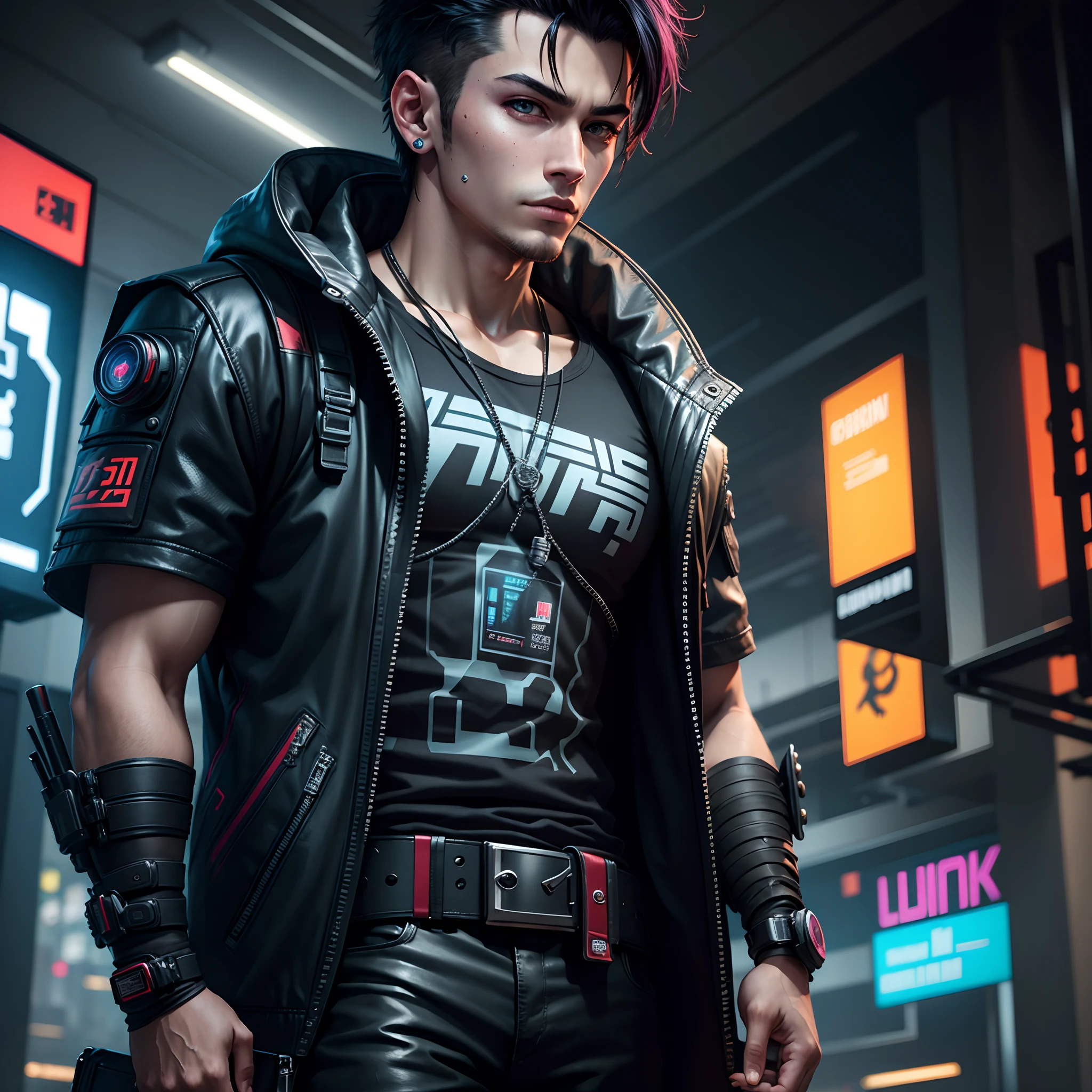 Change baground cyberpunk handsome boy . realistic face . Editor