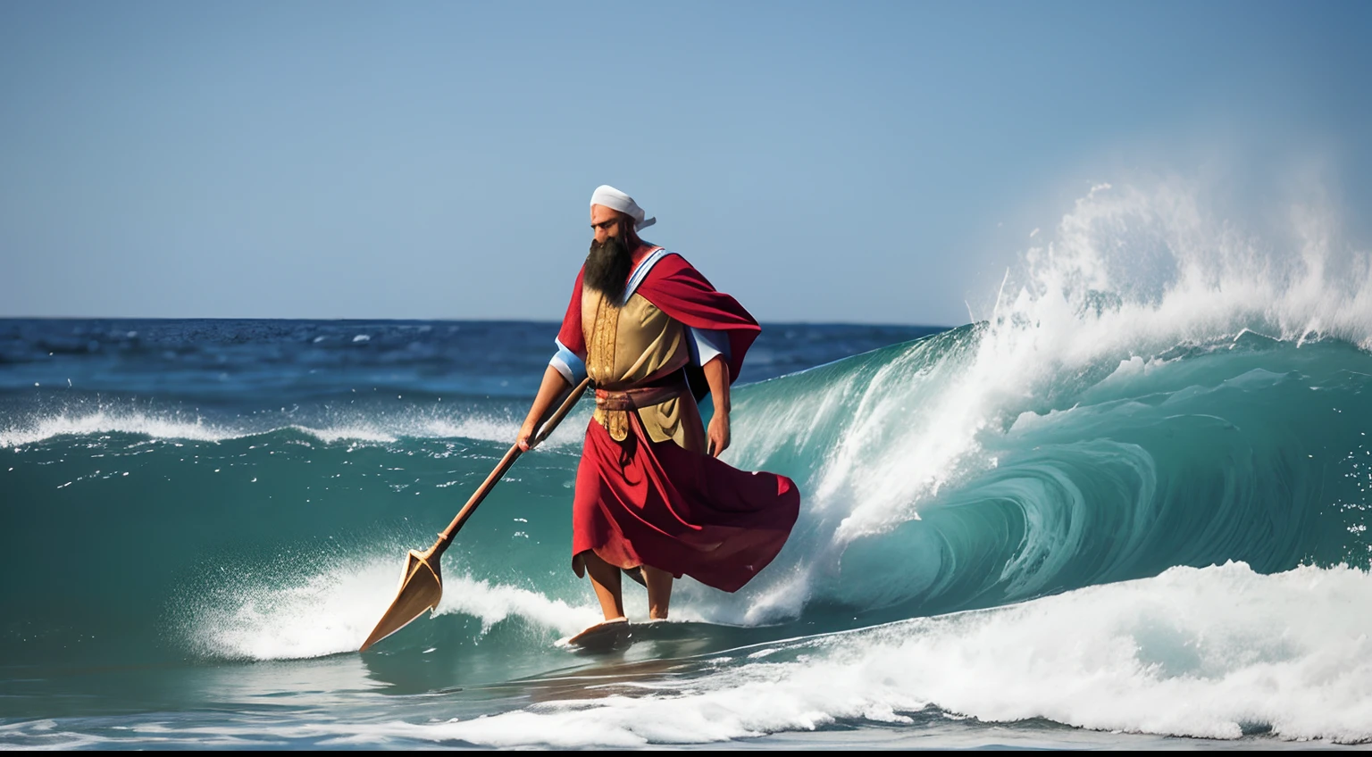 Biblical character named Moses, em frente ao mar,
