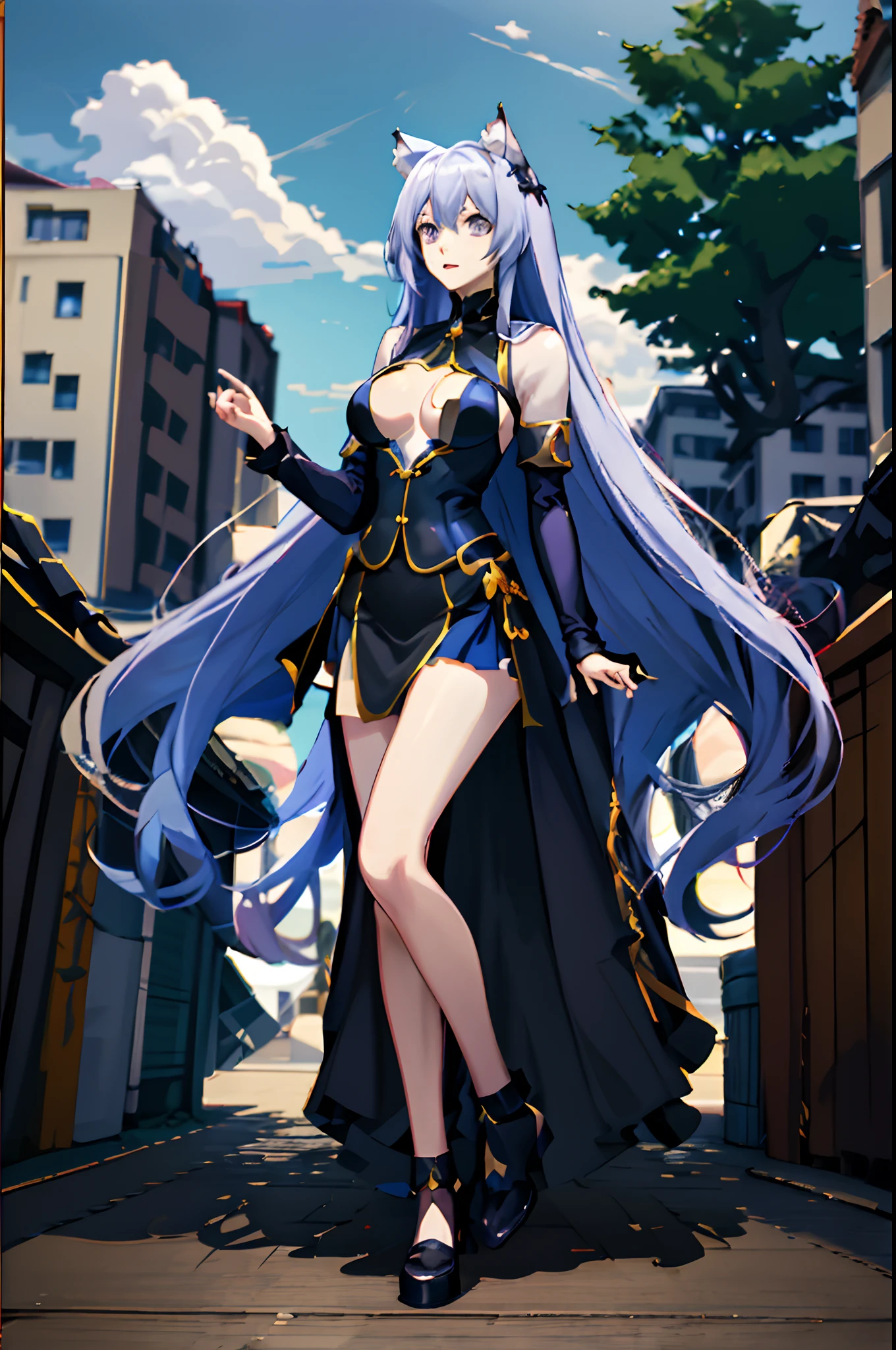 Materpice, Anime girl with long hair and big chest eager seductive anime woman, Katzenohren, an einem dunklen Ort