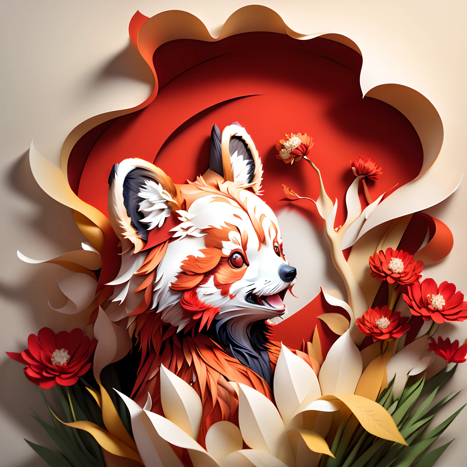 (((masterpiece))), paper_cut, red panda,