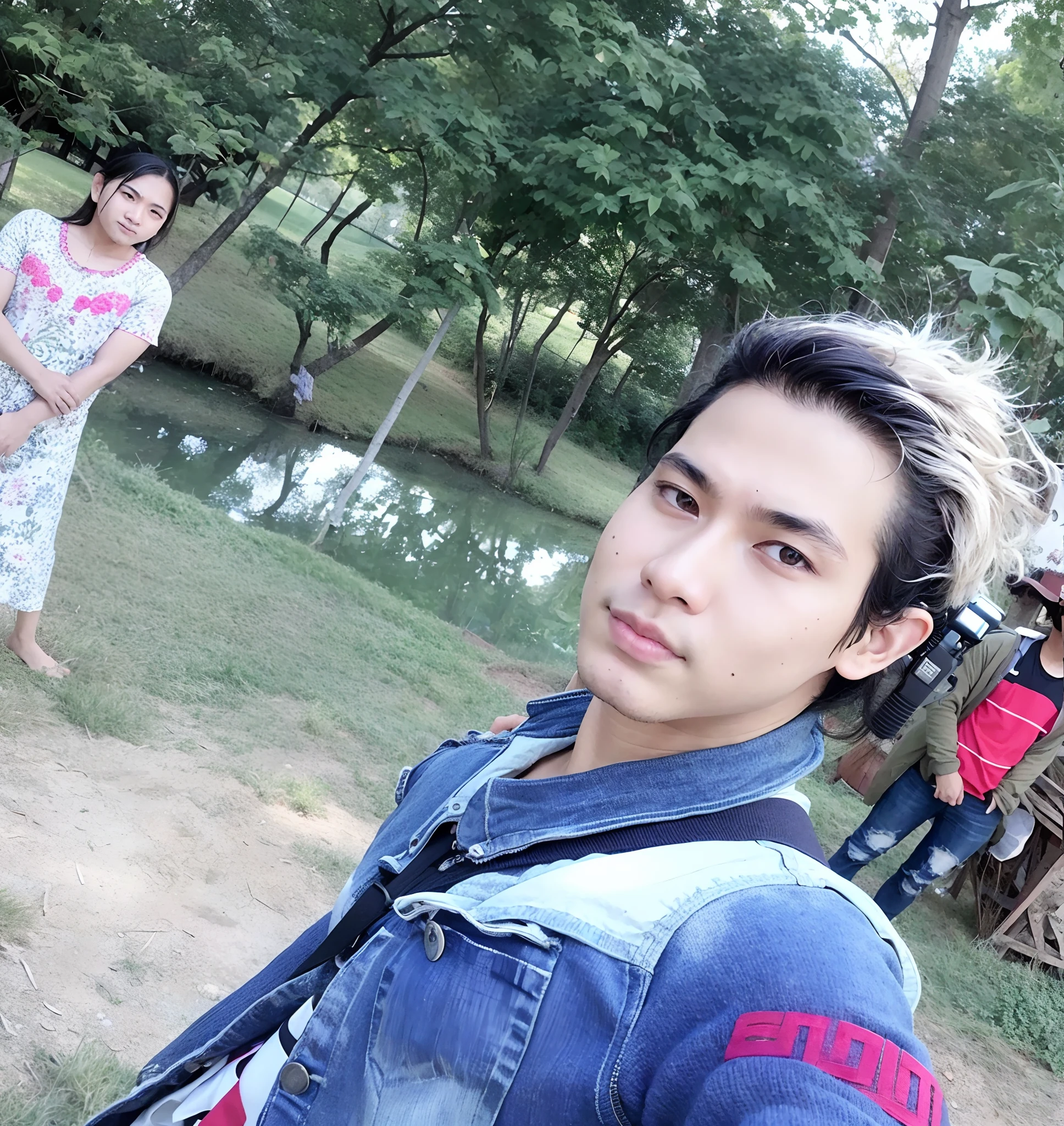 there is a man standing in a park with a camera, ayan nag, nivanh chanthara, thawan duchanee, 8k selfie photograph, ramil sunga, ash thorp khyzyl saleem, with lovely look, nuttavut baiphowongse, facebook profile picture, ruan cute vtuber, mohamed chahin style