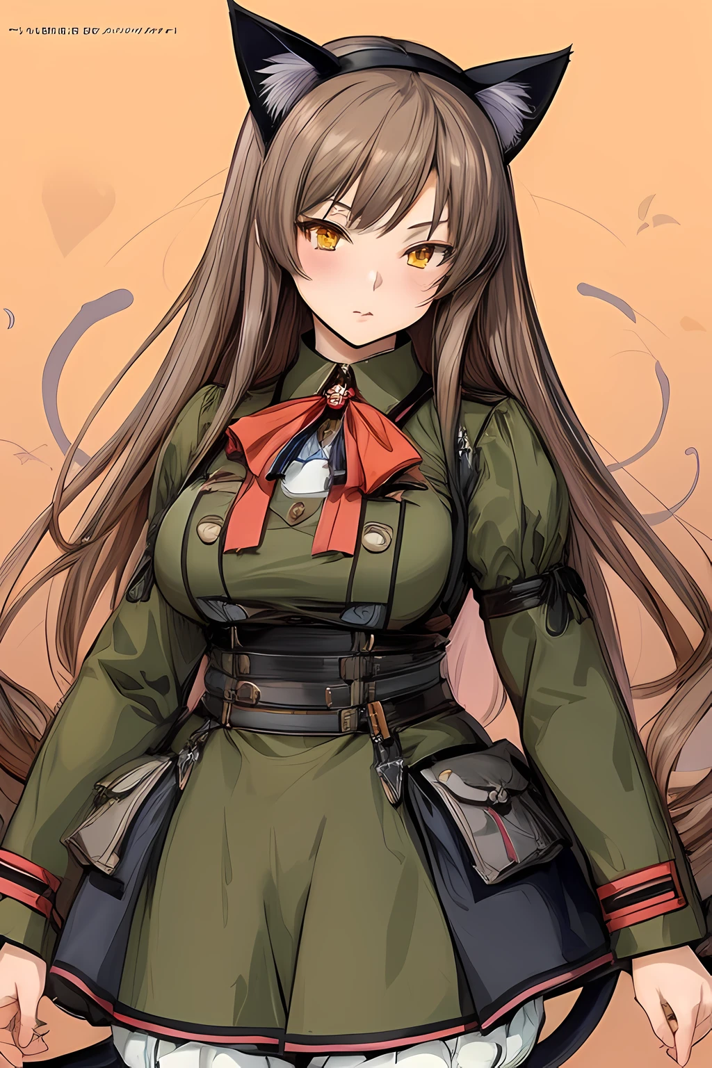 Detailliertes Anime-Artwork,Deutsche Kleidung aus dem 2. World War Cat Ears Anime girl with long hair and big chest eager seductive anime woman