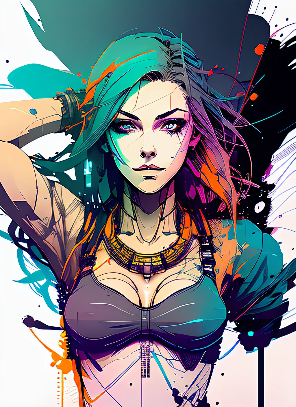 nvinkpunk, floral steampunk (((Latina young-aged woman))), insanely beautiful woman, masterpiece, best quality, ((detailed face)), long messy hair, pastel colors, bright eyes, ((award winning)), (High Detail), Sharp, 8k, trending on artstation, intricate