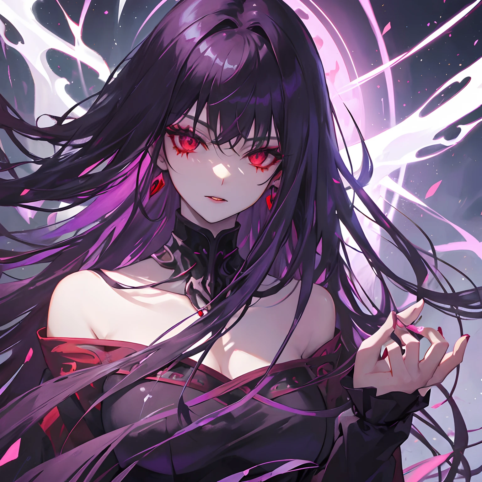 Dark Focus ,(((horror art:1.5, terrorism, creepy:1.5, the whole body is covered in blood,,,,,, blood eyes:1.5、Return blood:1.5)))、 (Dark gradient watercolor :1.5, Lens Flare:1.5 , Glitter :1.5),full body Esbian、monstergirl、Glow , Dreamy , Dark background、Grid illusion, Colorful, girl、(((Ruin background:1.5,Psychic in the background:1.5))),((extremely detailed eye:1.5)),{{{Ultra 8K resolution}}},((masutepiece, of the highest quality, Beautiful and aesthetic: 1.2)),{{hyper detailed masterpiece: 1.7}}, {{Cinematic lighting}},(The hair Transparency:1.5),(dark hue:1.5,Dark Tone,Big aurora background in the dark:1.5、The Darkness:1.5,Cold reflection:1.5,the edges of the object are reflected in purple:1.5) 、(Golden ratio: 1.2), (Full body: 1.2), (Super Detail: 1.3), (girl with: 1.3), (Fractal Art: 1.3), {{{Glitter Pupil:1.25}}}) , ((Half purple and half black cat hair:1.5,Shiny hair: 1.2)), (Heterochromia), (full body Esbian), (Hyper-detailing), ((delicate detail)), (intricate-detail), ((Cinematic Light, Highest quality backlight)), High contrast, {{{The best lighting, Very delicate and beautiful}}}, (( Cinematic Light)), (ray trace reflection, Glow), (((glowing aura)), {{{Glowing hair:1.25}}}, ((Super Detail)), (8K)), ((a closeup)), ((Brown skin)), ((Seductive smile)) ,((high angle full body shot)), (Full body:1.2)