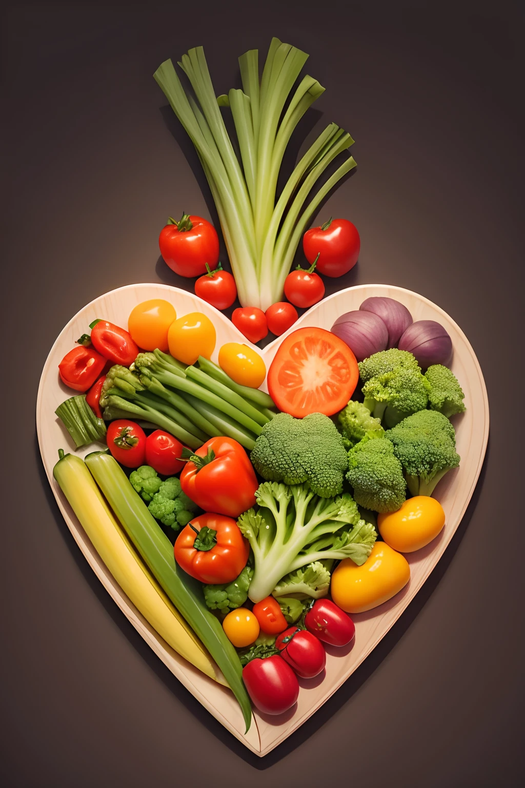 human heart made with a wide variety of vegetables