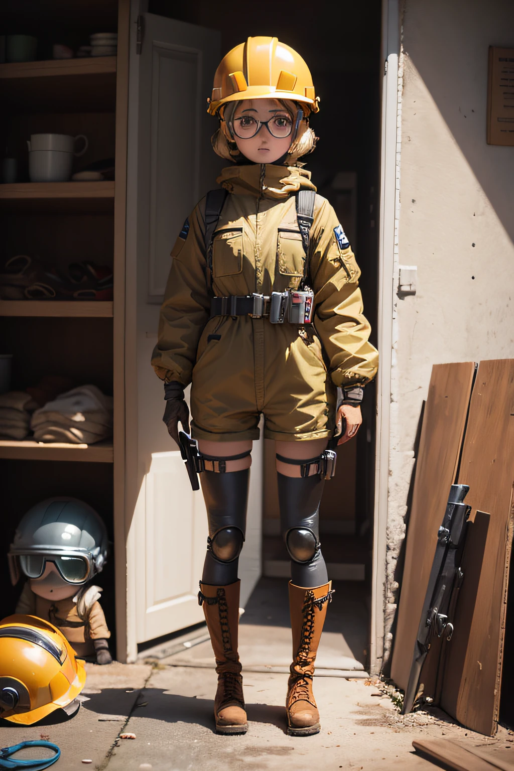 Full body doll with safety helmet, eyeglass, boot and safety glove