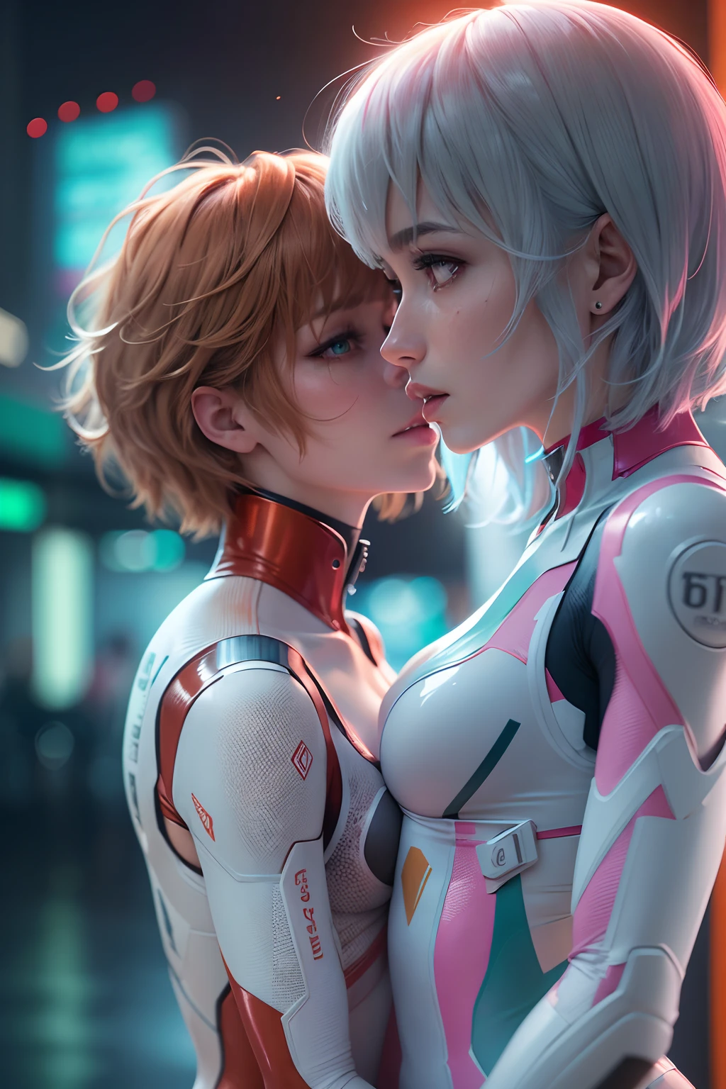 1girl, 1men, evagelion, akari shinji, asuka langley, tears in eyes, cute smile, plugsuits, 4k, 8k, detailed lips, detailed eyes, high details, high resolution, best resolution, best details, couple, hugging each other, love,