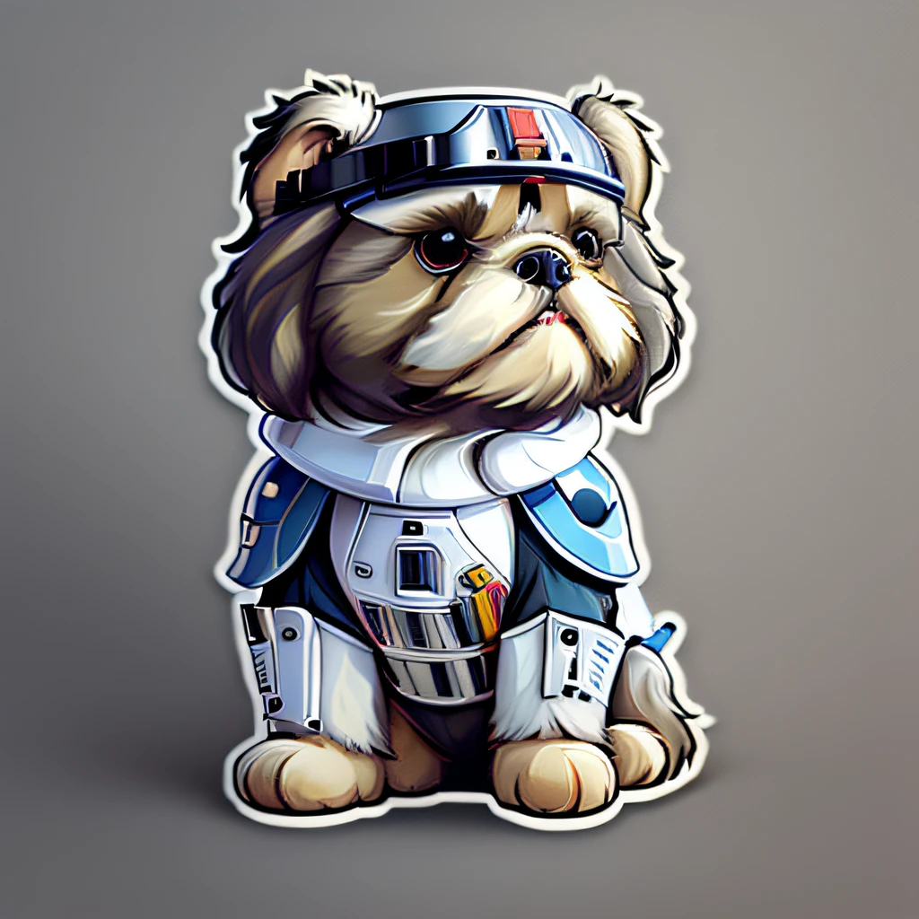 cute cartoon sticker of shi tzu dog dressed as a stormtrooper