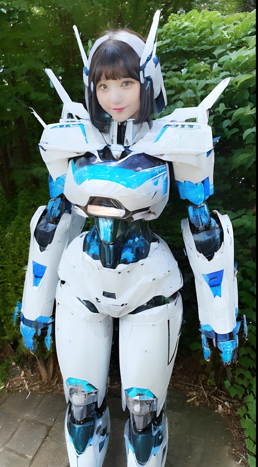 (Mecha Girl:1.8), (Full Body Metal:1.3), (Beautiful girl gravure idol with big breasts wearing white bikini swimsuit with black hair color:1.3), (short hairstyle:1.3), (constricted waist:1.3)