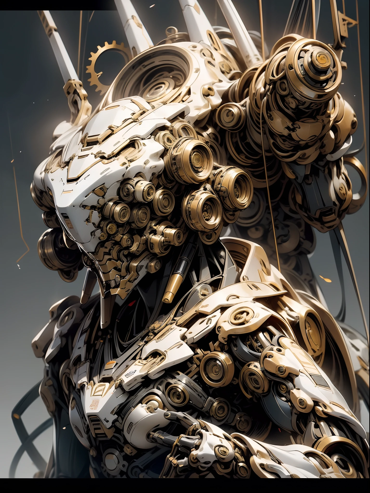 Mechanical steampunk-style mecha girl, made from mechanical parts, (mecha body), (mecha limbs), ((detailed face)), ((looking at camera)), gears and cogs, insane detail, ((dynamic pose)), cinematic lighting, steampunk background.
