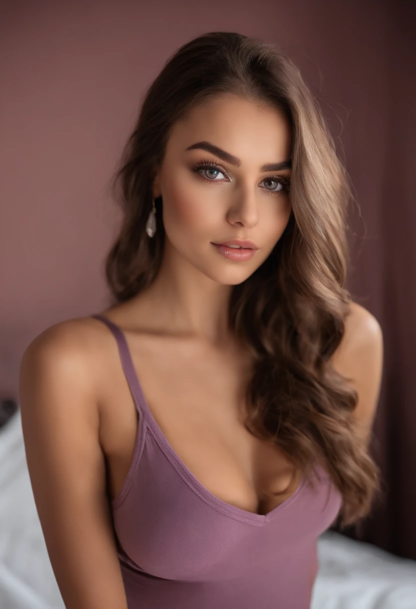 Arafed woman with matching tank top and panties, Sexy girl with brown eyes, portrait sophie mudd, brown hair and big eyes, Selfie einer jungen Frau, Augen im Schlafzimmer, Violet Myers, ohne Make-up, Natural makeup, Blick direkt in die Kamera, Gesicht mit Artgram, dezentes Make-up, Stunning full body shot, im club, Spaltung