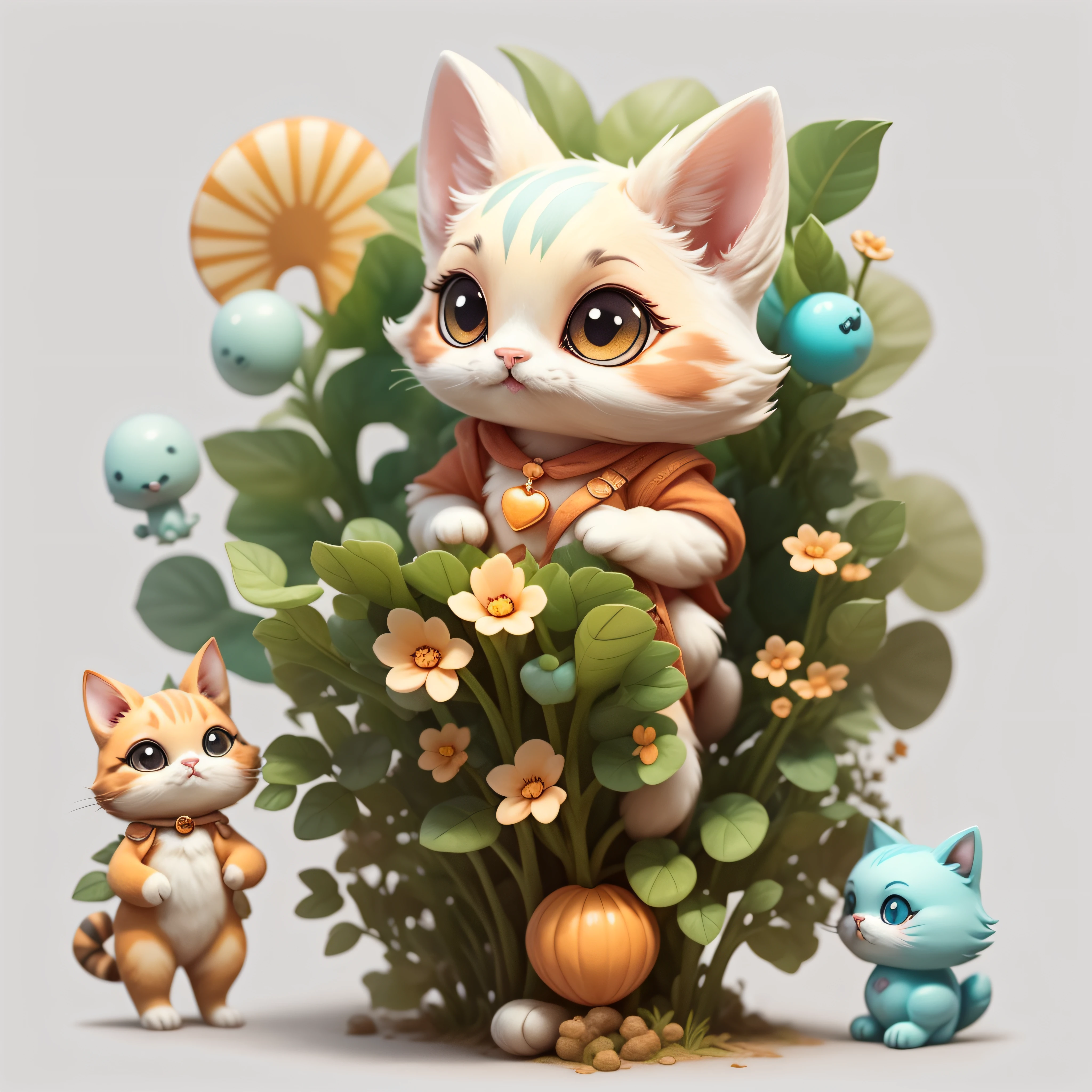 "Imaginative concept art of a cute creature inspired by Lora, with the appearance of a cat and dressed as a teacher. (CuteCreatures tag weighted at 0.9)", clipart, 5 in one, white background,