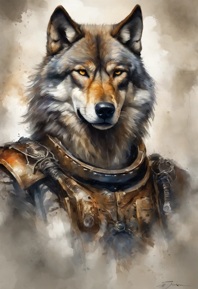 top-quality, Dramatic Lighting, menacing pose, fierce look, epic atmosphere, (((Helmet in the shape of a wolf's head))), (((Full body shot))),Wolves made of metal, cyborgs, Cyberpunk style, Clockwork, ((Intricate details)), nffsw, ((Intricate details, hyperdetails)), incandescent lamps, cinematic shot, Vignette, bokeh effect beckground, (dogy), (Full body shot).