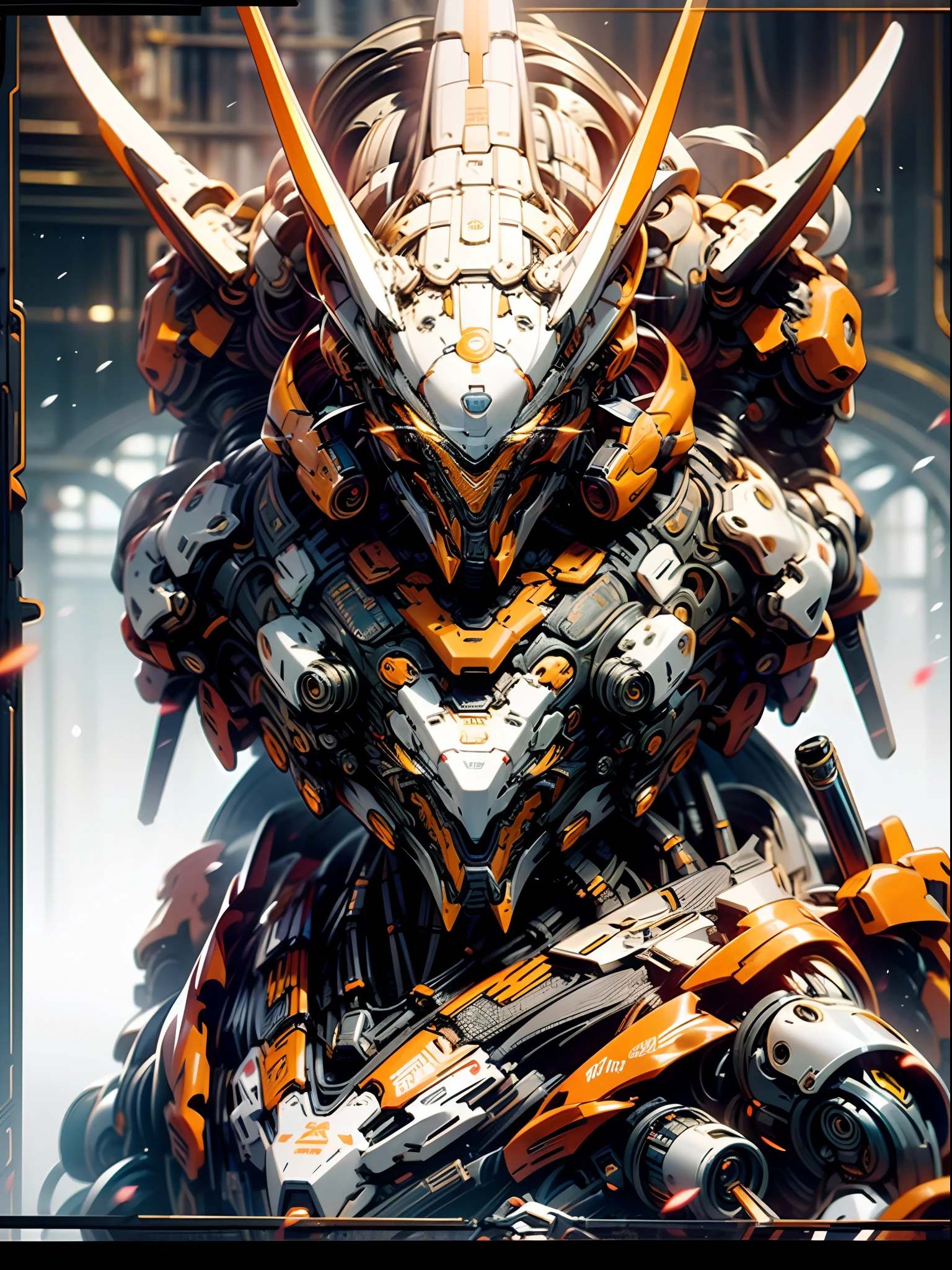 Steampunk-style mecha girl, made from mechanical parts, (mecha body), (mecha limbs), ((detailed face)),  ((looking at camera)), gears and cogs, insane detail, ((dynamic pose)), cinematic lighting, steampunk background.