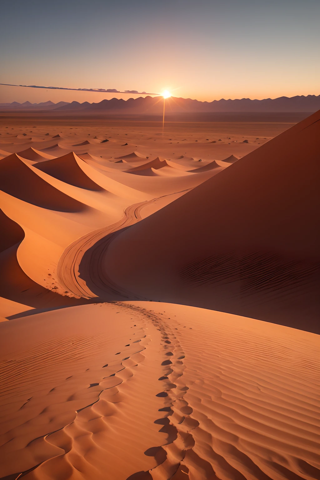 generate only one woman, 21 years old young white woman with dark brown long hairstyle, naked inspired by the movie Mad Max, she walking in the desert, looking away from the camera,