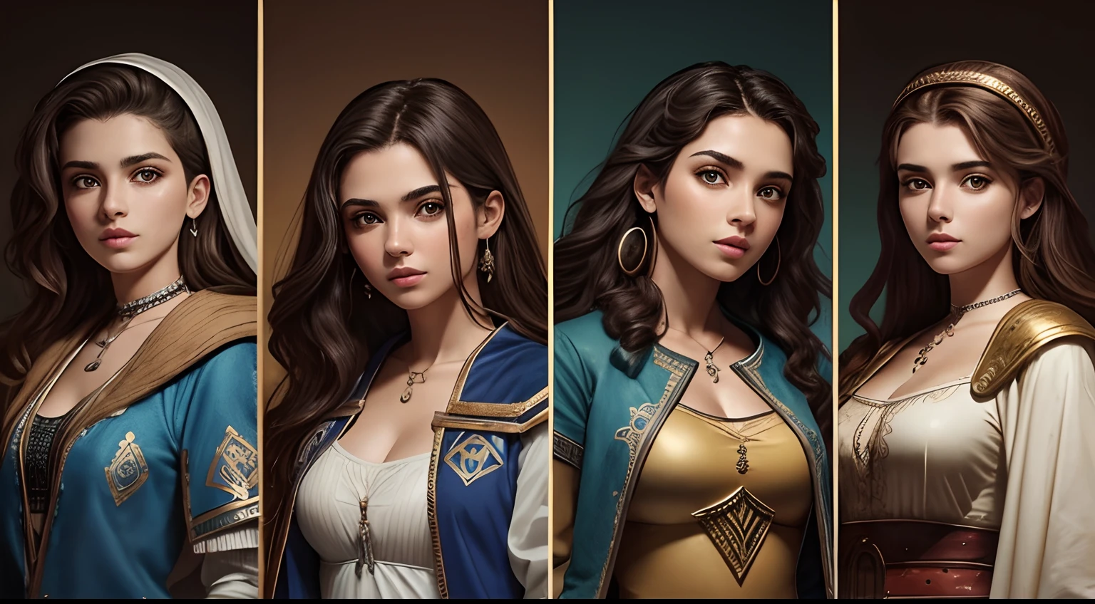 crie uma imagem de quatro mulheres israelitas com poucos adornos e vestes reais first-century women