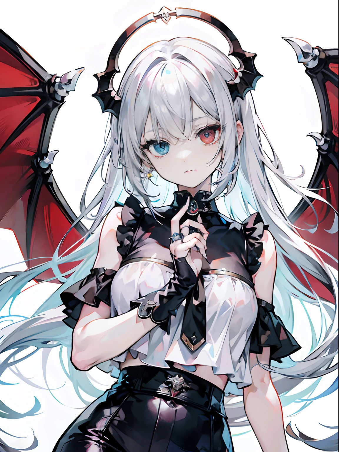 ,girl,best image quality,,silver hair,,blue eyes, white skin,sleepiness,long hair,,half eyes,,wet condition,,,Chains in both hands,rock,restraint,small胸,,dragon horn,,tattoo,small,Dragon Wings,,