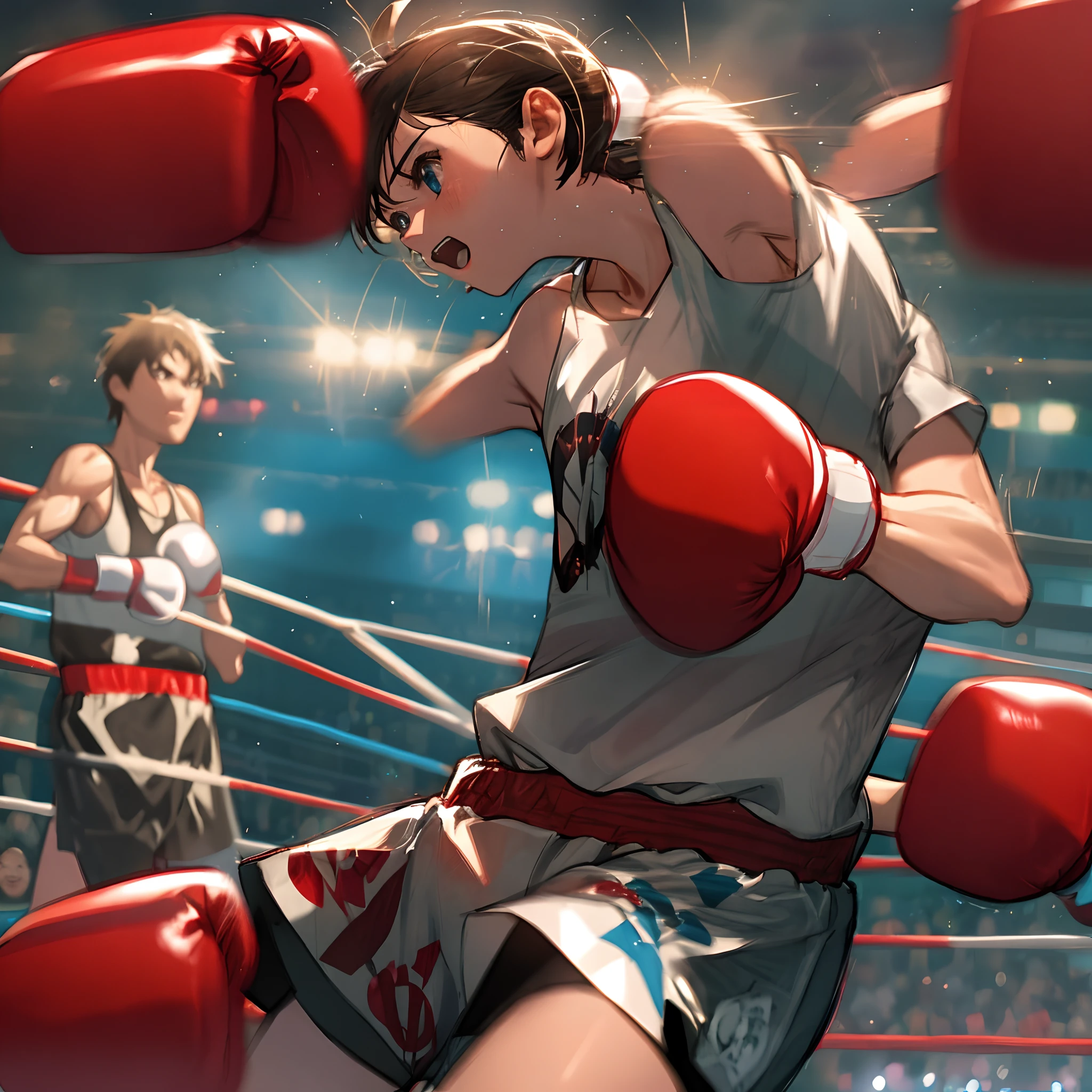 Boxing Counter、Two people fighting、Two boys and a girl、
Two gloves on each arm