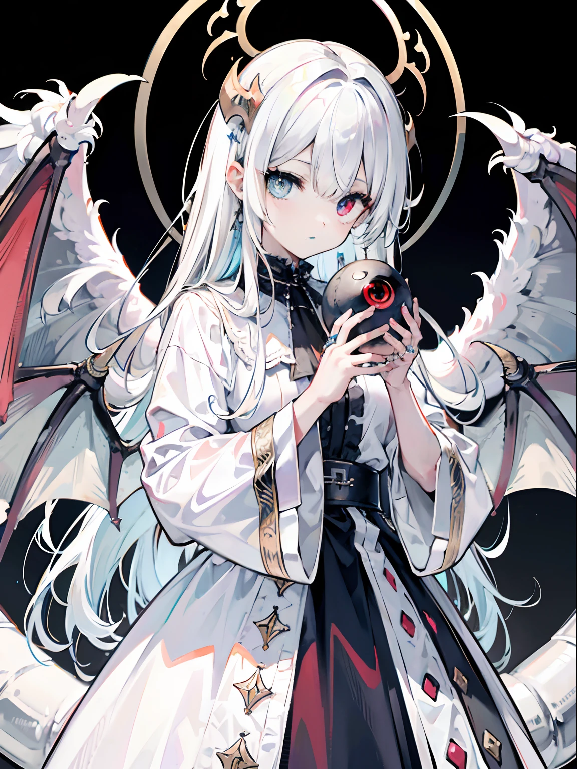 Looks holy monster angel,His eyes were waiting for heterochromia,His entire body consists of a huge one-eyed eye,There is a metal ring around one eye,The ring crawls with the eyeball,Dragons have many wings on the white holy angel