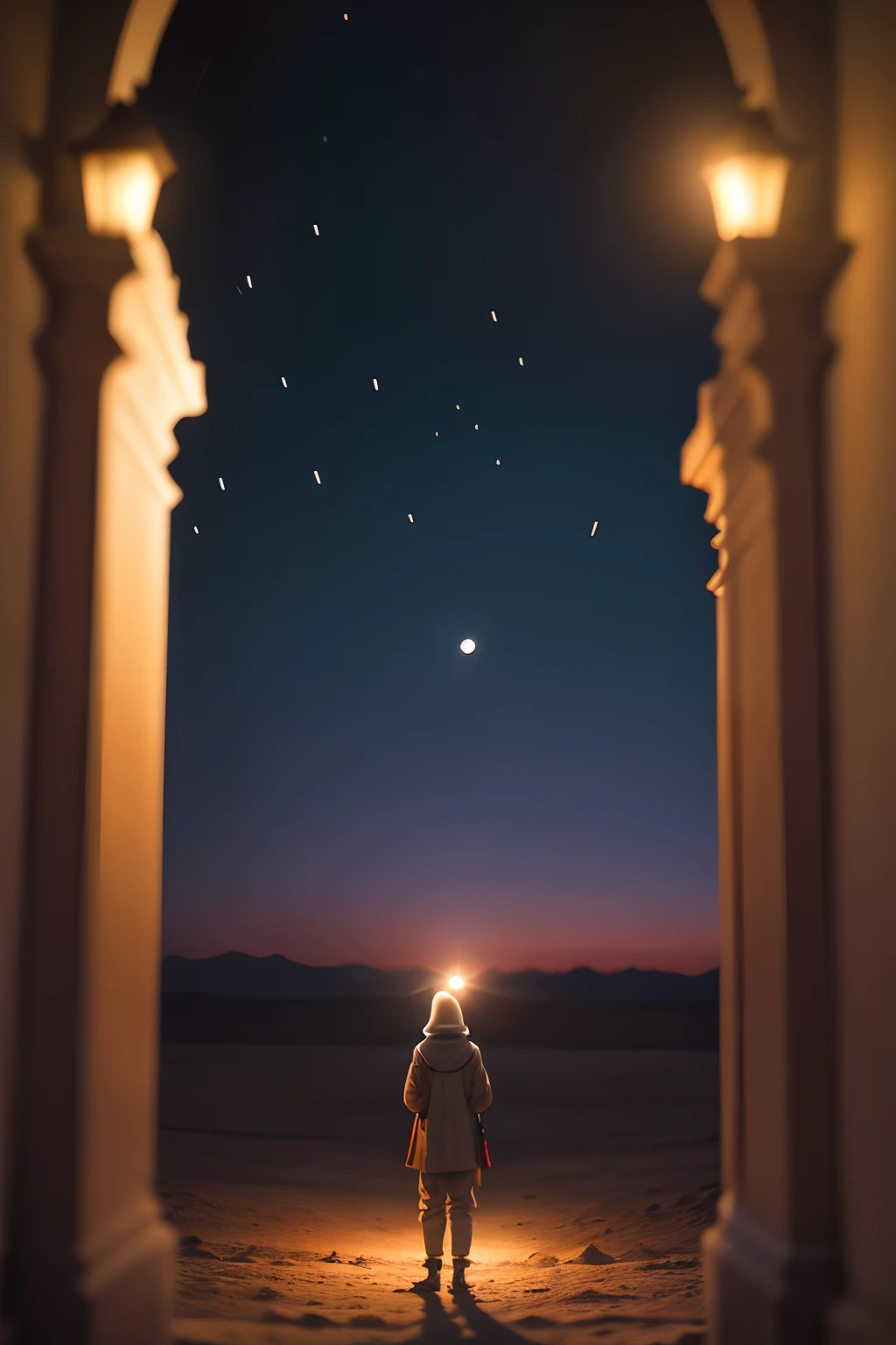 cinematic photo UM CASTELO A NOITE NO DESERTO . Fotografia 35mm, Film, Bokeh, profissional, 4k, altamente detalhado