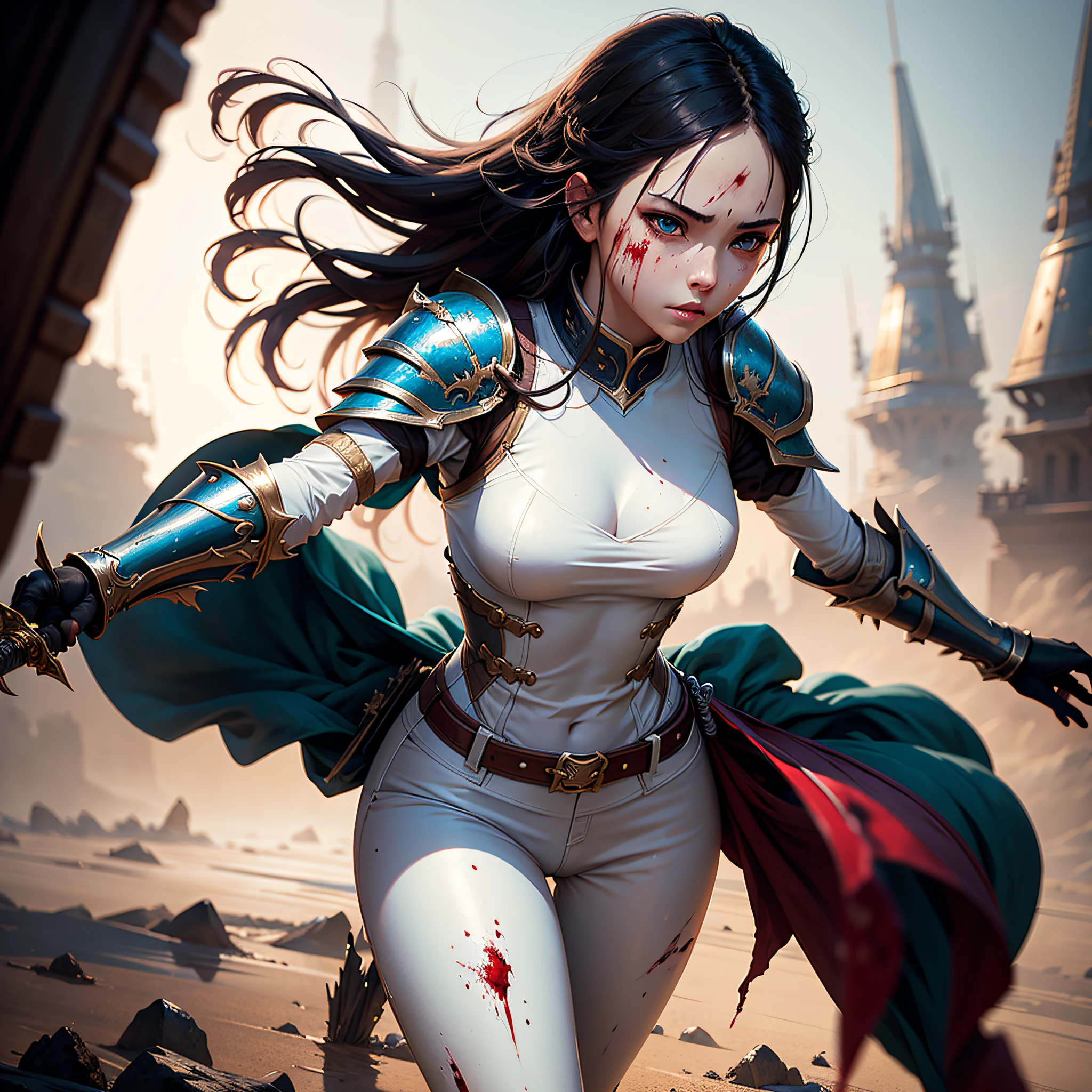 (High resolution, Pixel Perfect, Realistic, Great illustrations), (super high quality, The pieces fly, Ethereal: 1.4), ((One girl)), ((Nasty Woman)), Female dog, ((stand,Leg spread)), Cool vibe, Black hair twin tails, ((Beautiful Face)), (((((((Muscular))))))), ((Thick thighs)), (((Wide Hips))), ((A big bust that seems to burst)), Warrior, (((what_spend_armor))), ((leotard)), ((Camel Toe)), Glowing Skin, Glowing Skin, Sweat, Simple Background,