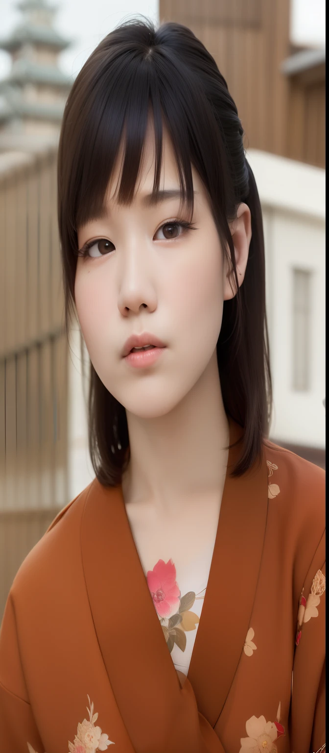 there is a young girl with a brown shirt and a red tie, south east asian with round face, detailed face of a asian girl, detailed color portrait, young asian girl, realistic portrait photo, young cute wan asian face, a young asian woman, chinese girl, detailed portrait, inspired by Mei Qing, rendering of close up portrait, inspired by Chizuko Yoshida