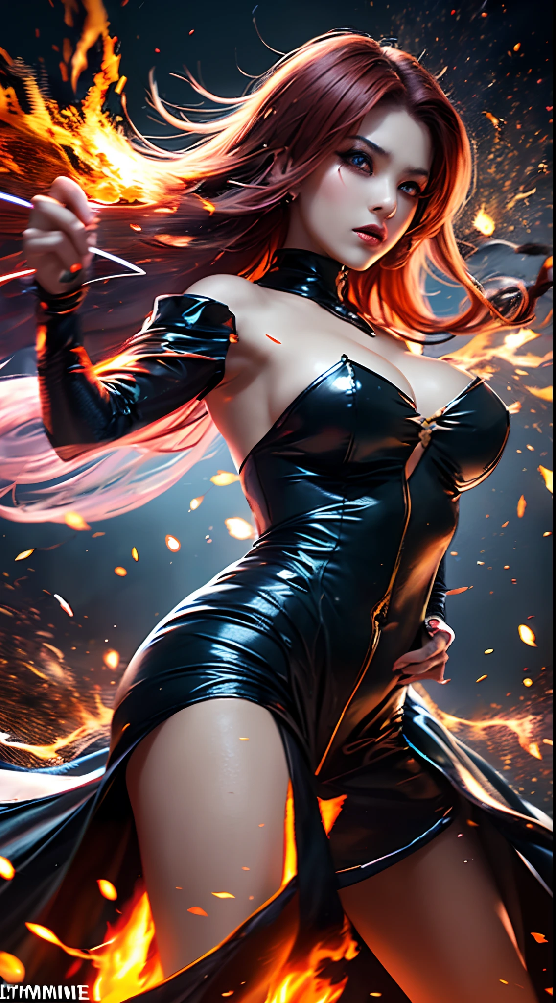 Girl playing with fire, ablaze with intensity, Glowing embers, Swirling smoke, Mesmerizing action, Flowing red hair, sparks flying, Fearless expression, Dark background, Intense lighting, Fiery atmosphere, dynamicposes, Dangerous beauty, Fascinating energy, Burning passion, Thrilling suspense, intense heat, Scorching flame, dramatic contrast, Smoky veil, fiery glow, Enchanting dance, Strong presence, Flashing shadows, Fiery artwork, Vibrant colors, blazing infero, Hypnotic flame, daring adventure, Her eyes shone with a blazing light, Heat waves, Glowing embers fall, Exhilarating performance, Blazing sparks in the night, adrenaline rush, Radiant warmth, Breathtaking spectacle, Raw intensity, Fiery passion is unleashed.