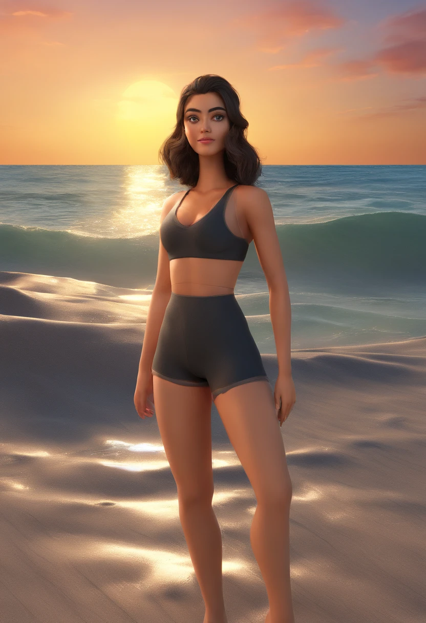 Cartoon character of a Japanese woman with long wavy calebos with pink tips stands with a black tank top and tattoo on the right side of marine elements , animation character, Caractere estilizado, animation style rendering, 3D estilizado, Arnold Maya render, 3 d render stylized, toon render keyshot, Personagem 3D, Personagem 3D, 3d rendering stylized, 3 d character render, personagem de desenho animado, Personagem de close up, Pose de personagem, (Estilo Pixar) (master part:1.2) (Bokeh) (best quality) (pele detalhada) (textura detalhada) (8k) (argila) (Cinematic lighting) (foco nítido