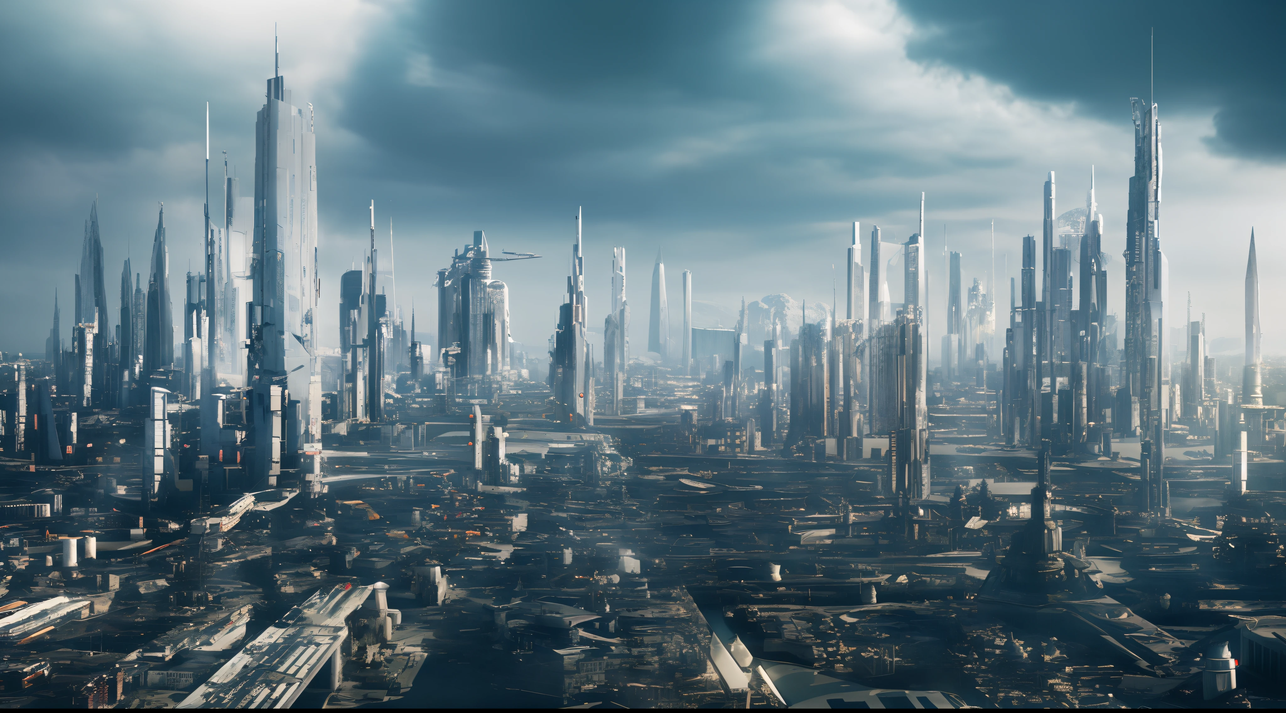 Masterpiece, Best quality, High quality, Extremely detailed Cg Unity 8K wallpaper, award winning photography, hdr, color difference ,Photorealistic, Extremely detailed, trending on artstationh, trending on CGSociety, Intricate, High detail, Dramatic, art by midjourney, Landscape of a futuristic sci-fi city, sci-fy, Ultra photo realsisim, high resolution, City