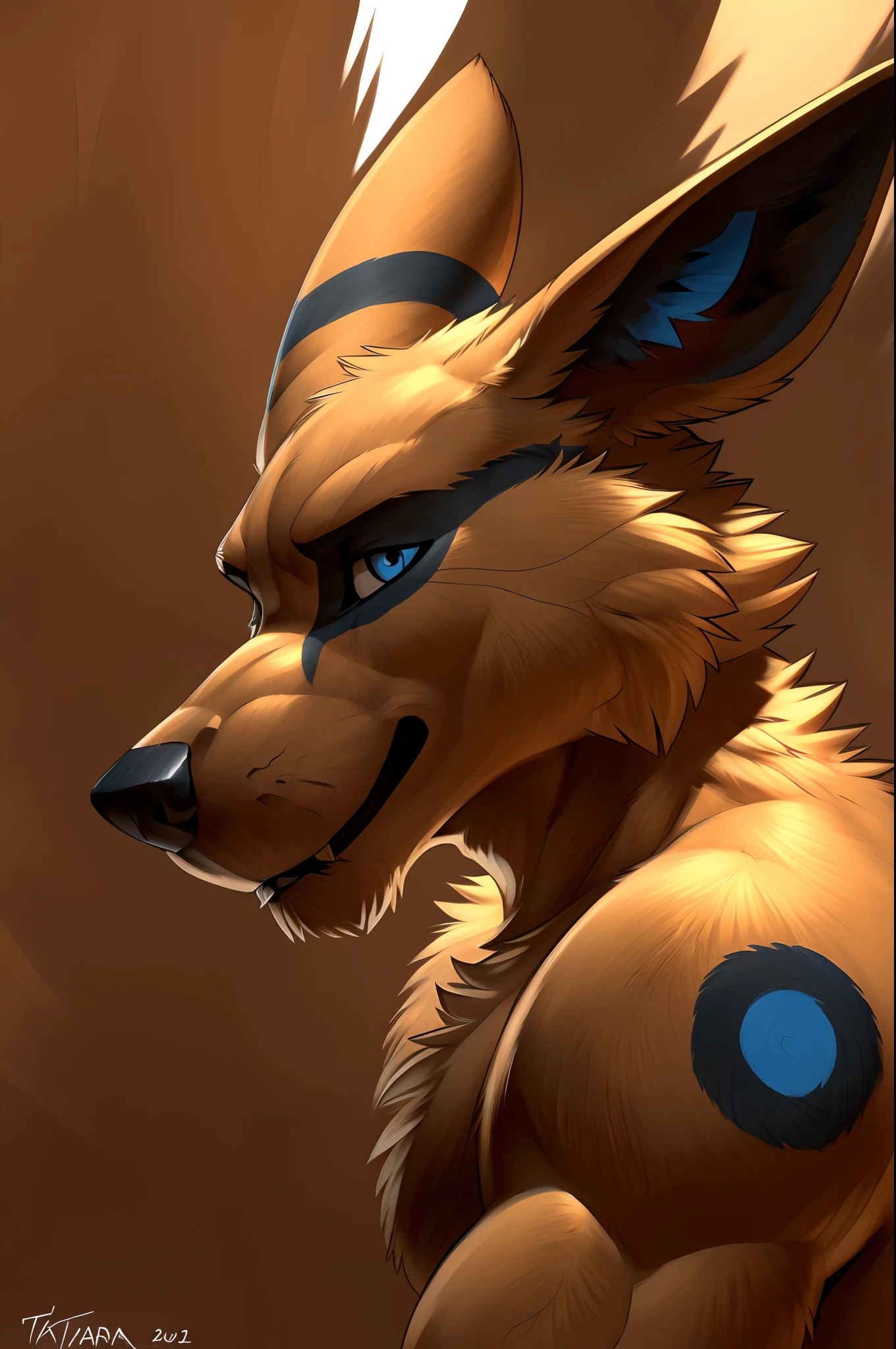 anthro wolf head slim. (close-up):2, 4k, high resolution, best quality disney:1.4, digital drawing,  perfect colors, perfect shadows, perfect lighting, posted on e621, furry body, anthro kurama:1.6, solo, male, adult, masculine tough:1, old:1.2, (skinny, athletic:1.2), correct anatomy, (cartoon fur, detailed fur, epic, masterpiece:1.2), (background, clear sky), sexy shadows, (by takemoto arashi, by Taran Fiddler), (detailed blue eyes:1.2), (black markings around eyes):1.2