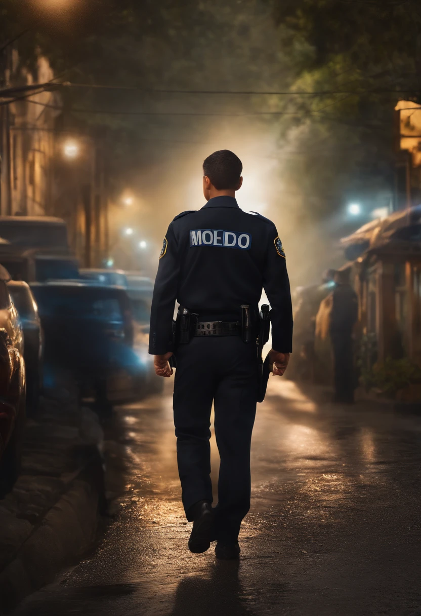 Modelo, digital illustation, barnet, , 10 anos, roupa de policial de transito(master part:1.2), alta qualidade, Olhos detalhados,