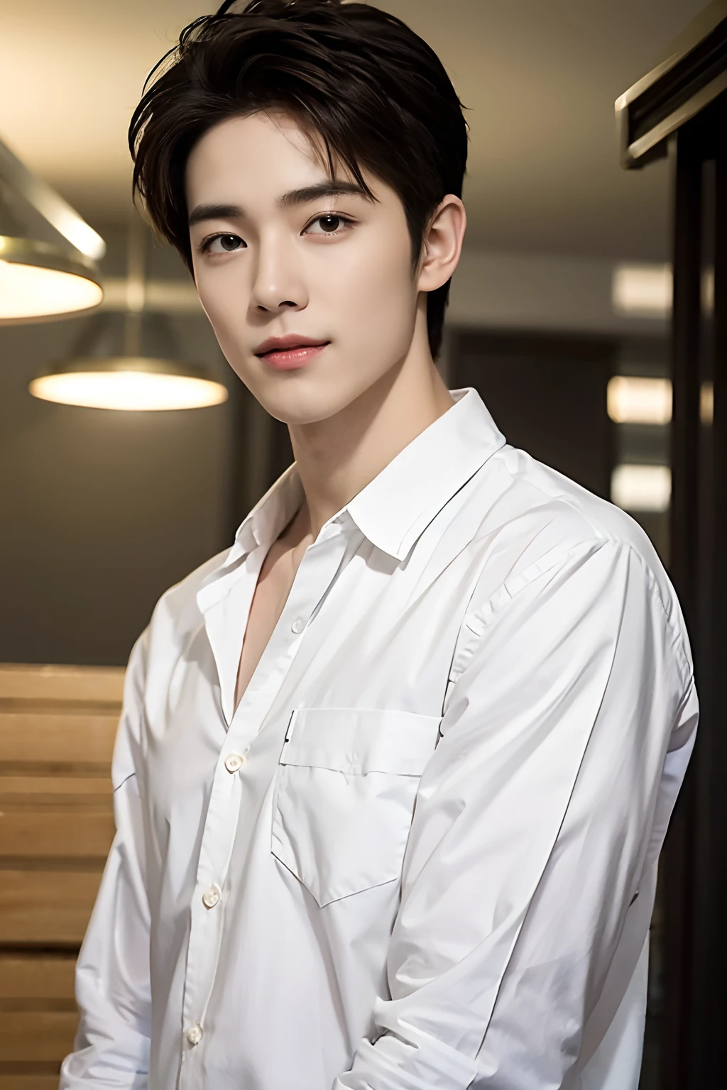 a handsome,Young men, Realistic and exactly the same hair , realistic outfit ,Realistic light, realistic shadow, Realism, Hyper realistic,(Photorealistic:1.2), normal small eyes