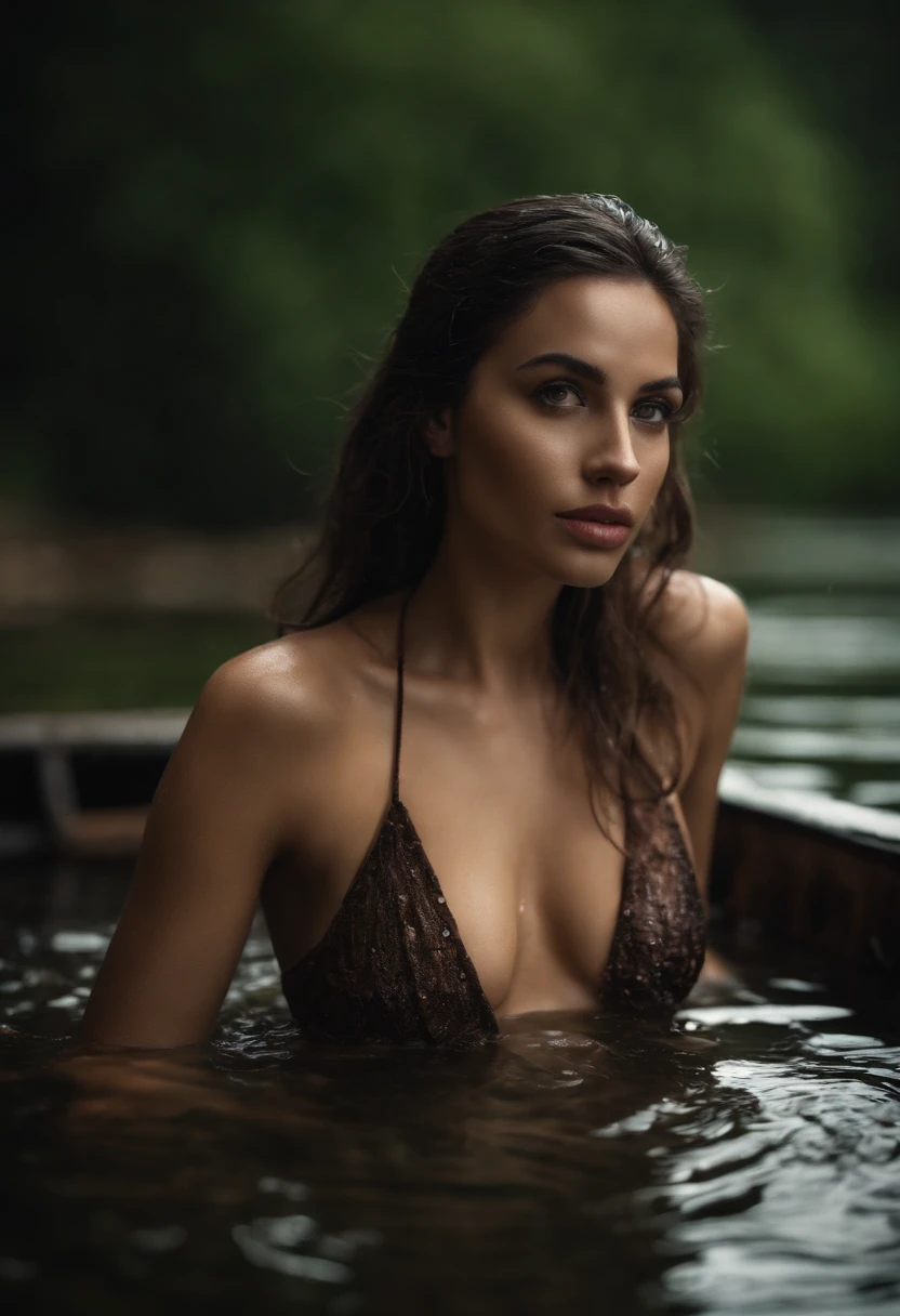 3 Aggressive hot beauty taking bath together , shower, flowing, enjoying hard , playing soft , sharp look, wide eyes, very dark lips, fishnet, lake background , wet wet wet