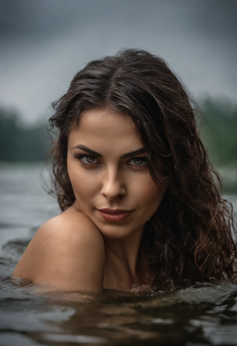 Aggressive 3 hot beauty taking bath together , shower, flowing, enjoying hard , playing soft , sharp look, wide eyes, very dark lips, fishnet, lake background , wet wet , colorful