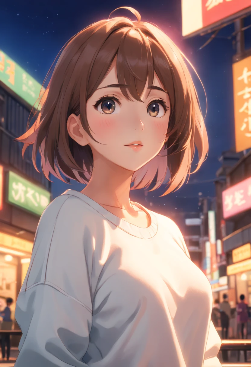 ((of the highest quality, 8K,Raw photo)), (Realistic, Photorealistic: 1.37), (Face Focus: 1.1), Small breasts, flat chest, Short hair, A Japanese Lady、20yr old、Japan idol system、(white sweatshirt: 1.1)、Skirt, Sitting, Arms up, From below, Sunlight, Movie Lighting,