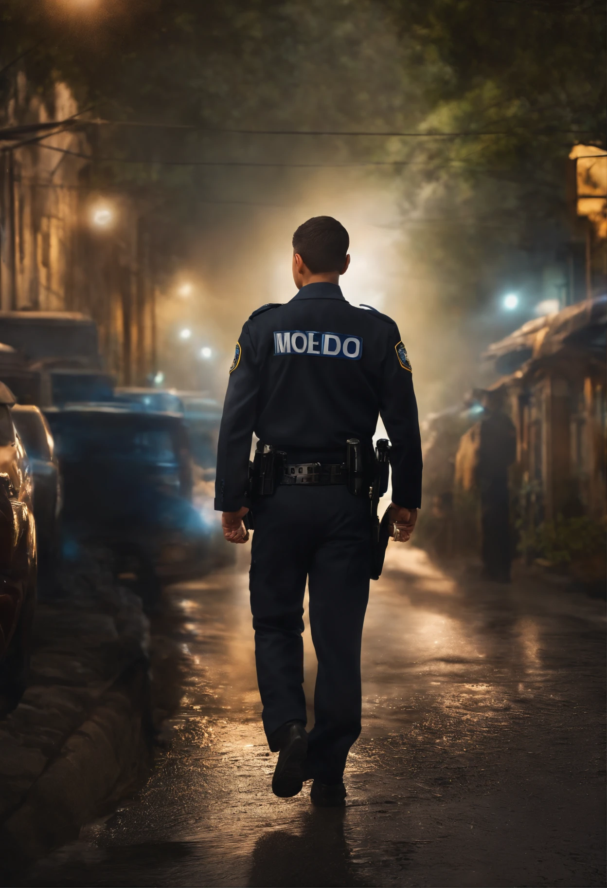 Modelo, digital illustation, barnet, menino, 10 anos, roupa de policial de transito(master part:1.2), alta qualidade, Olhos detalhados,