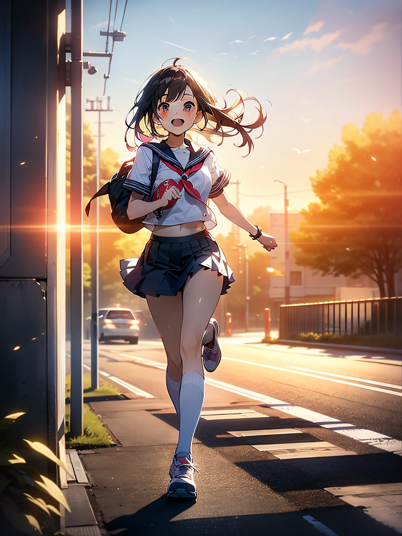in 8K、top-quality、masterpiece、ultra-detailliert、Ultra-high resolution、Anime style、1 high school girl、Gymnastics、Hachimaki、relay、run