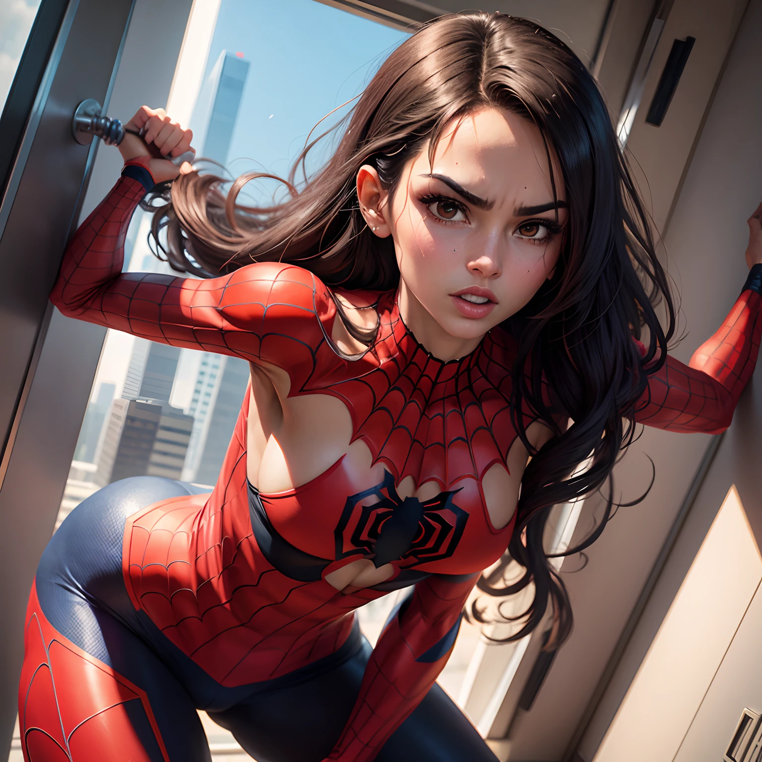 Spider-Woman culuna, tetona, taking off his shirt watching you take care of it