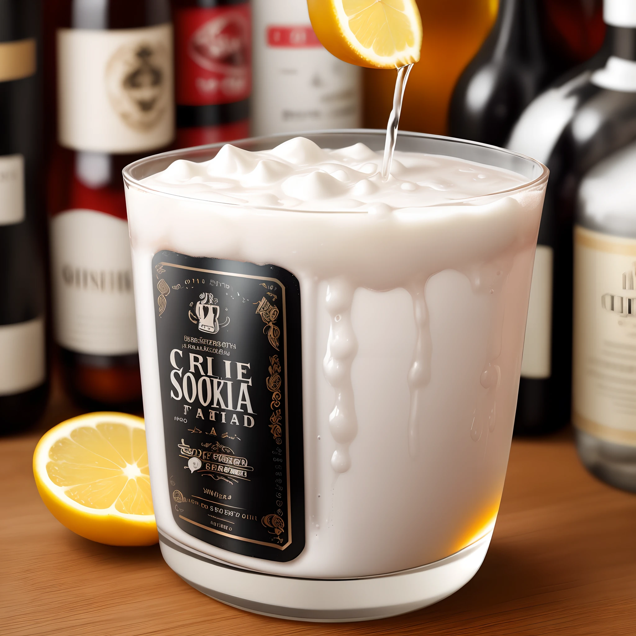 White liquid soda style alcoholic beverage bottle