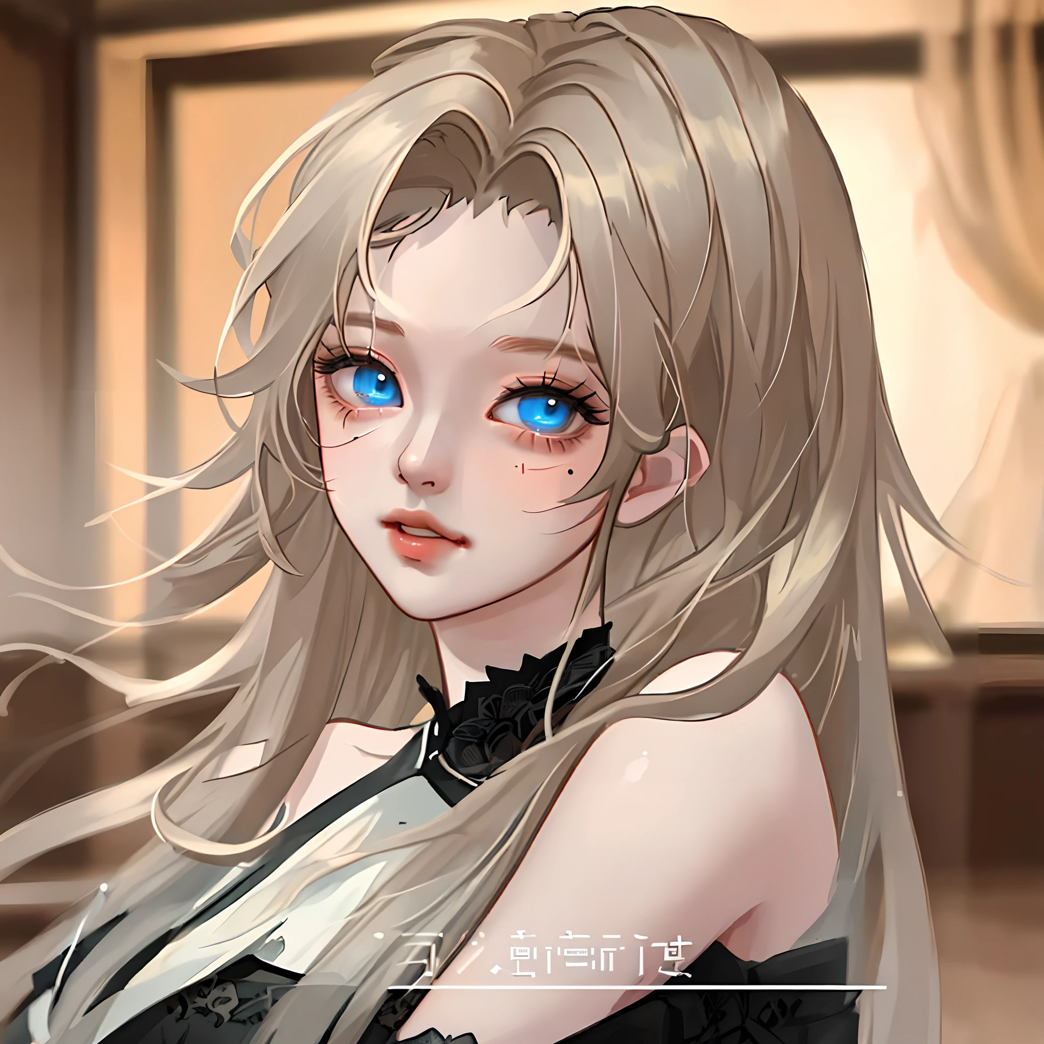 (masterpiece、top-quality:1.6)、black lace dress、cowboy shot、thighs thighs thighs thighs、beautiful a girl、gray long hair、gamingroom、looking at the viewers、Small waist、Official art、Raw foto、Incredibly ridiculous、face lights、Dynamic lighting、电影灯光、A hyper-realistic、hight resolution、a picture、foco nítido、highestdetailed、ighly detailed、detaile、extremely detailed eye and face、Very beautiful eyes