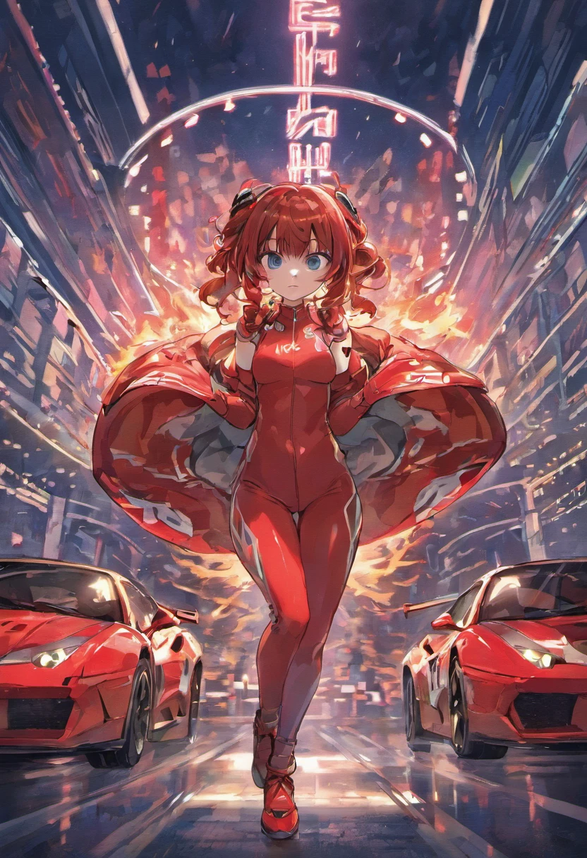 "um Quority(Ferrari 488 GT3 |)Race cars race around the city circuit in the afternoon,Um sopro de sangue e velocidade。"