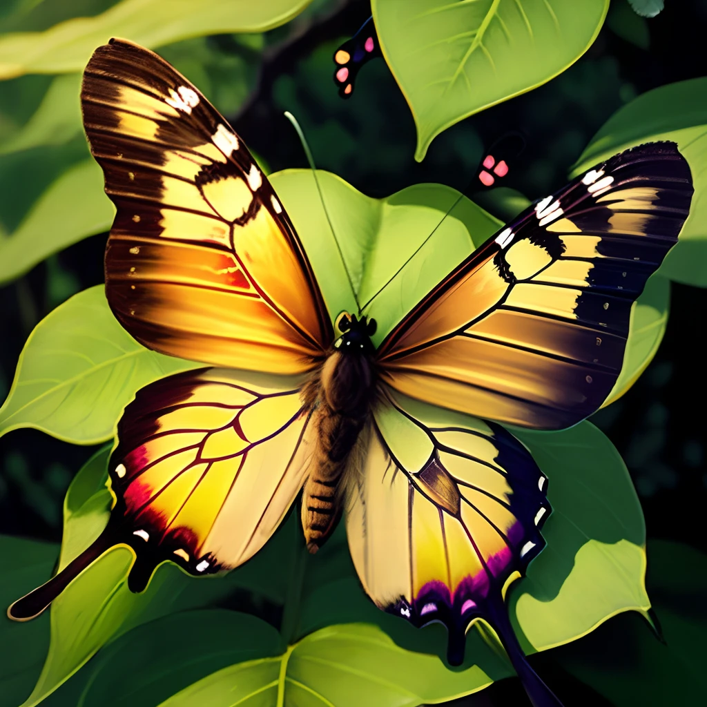 Realistic photo, butterfly in gren tree
